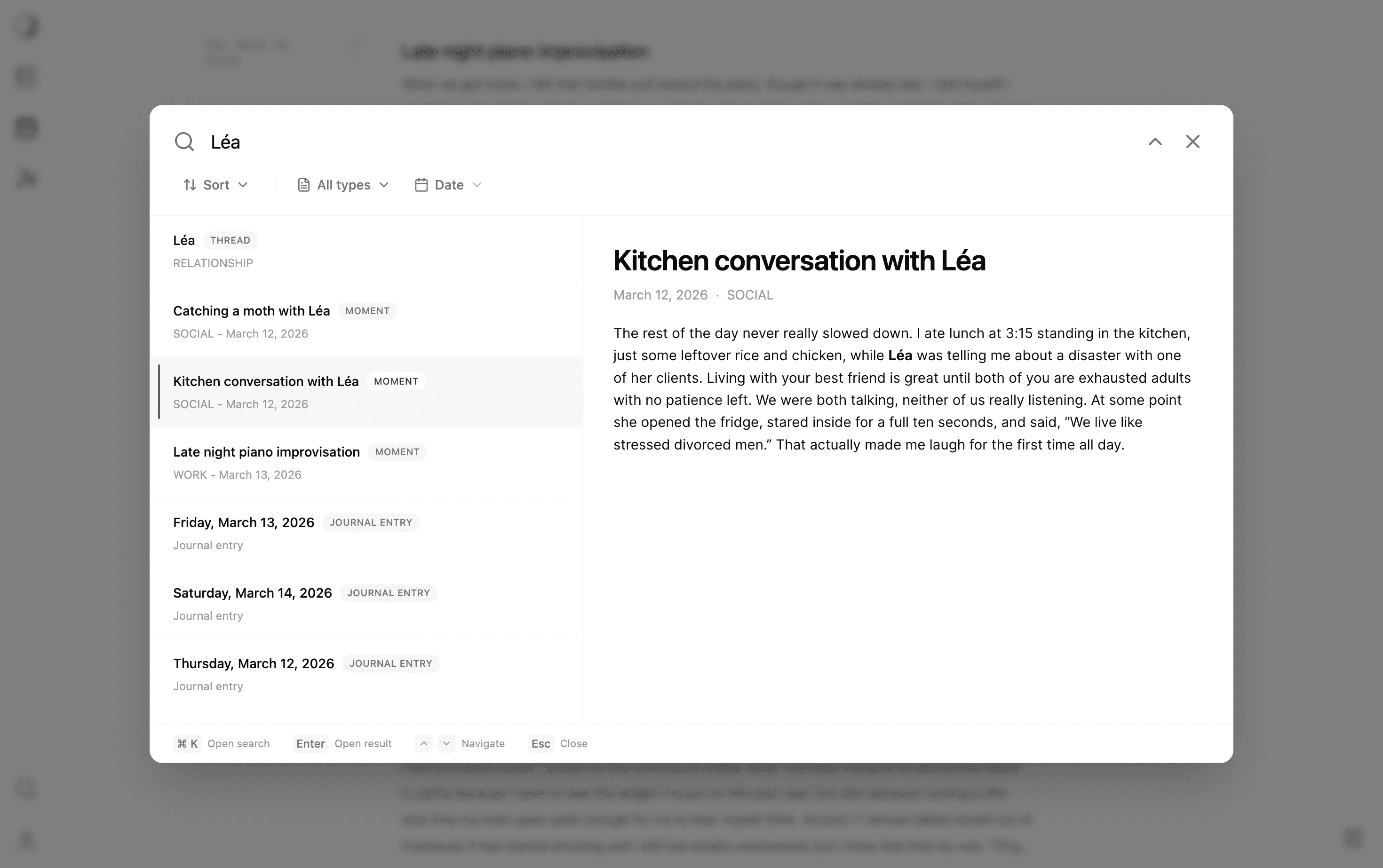 DeepJournal search interface for finding anything in your journal.
